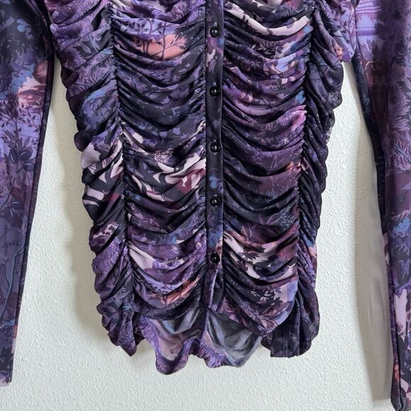 Pilcro Anthropologie Top Womens Small Purple Sheer‎ Button Up Nylon Fairy Grunge - Picture 4 of 16